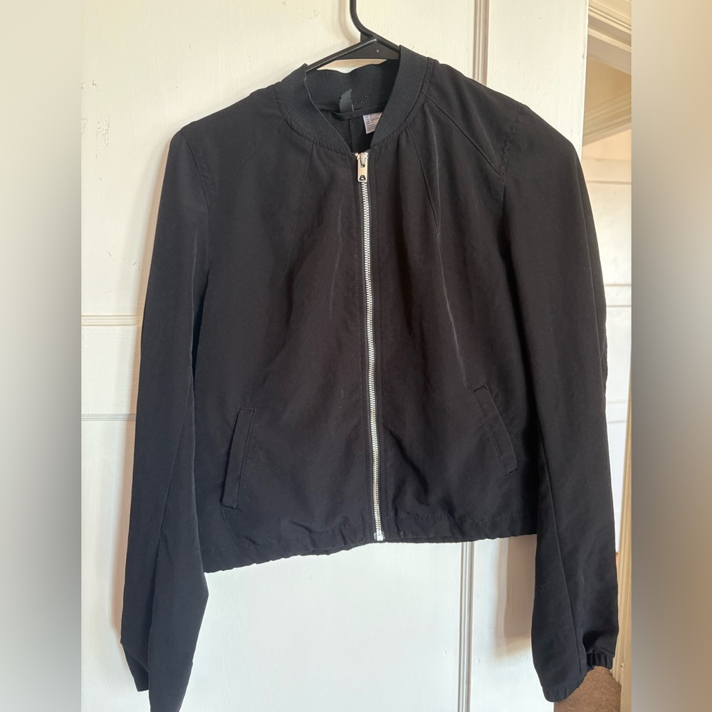 H&M Black Zip-Front Bomber Lightweight Jacket